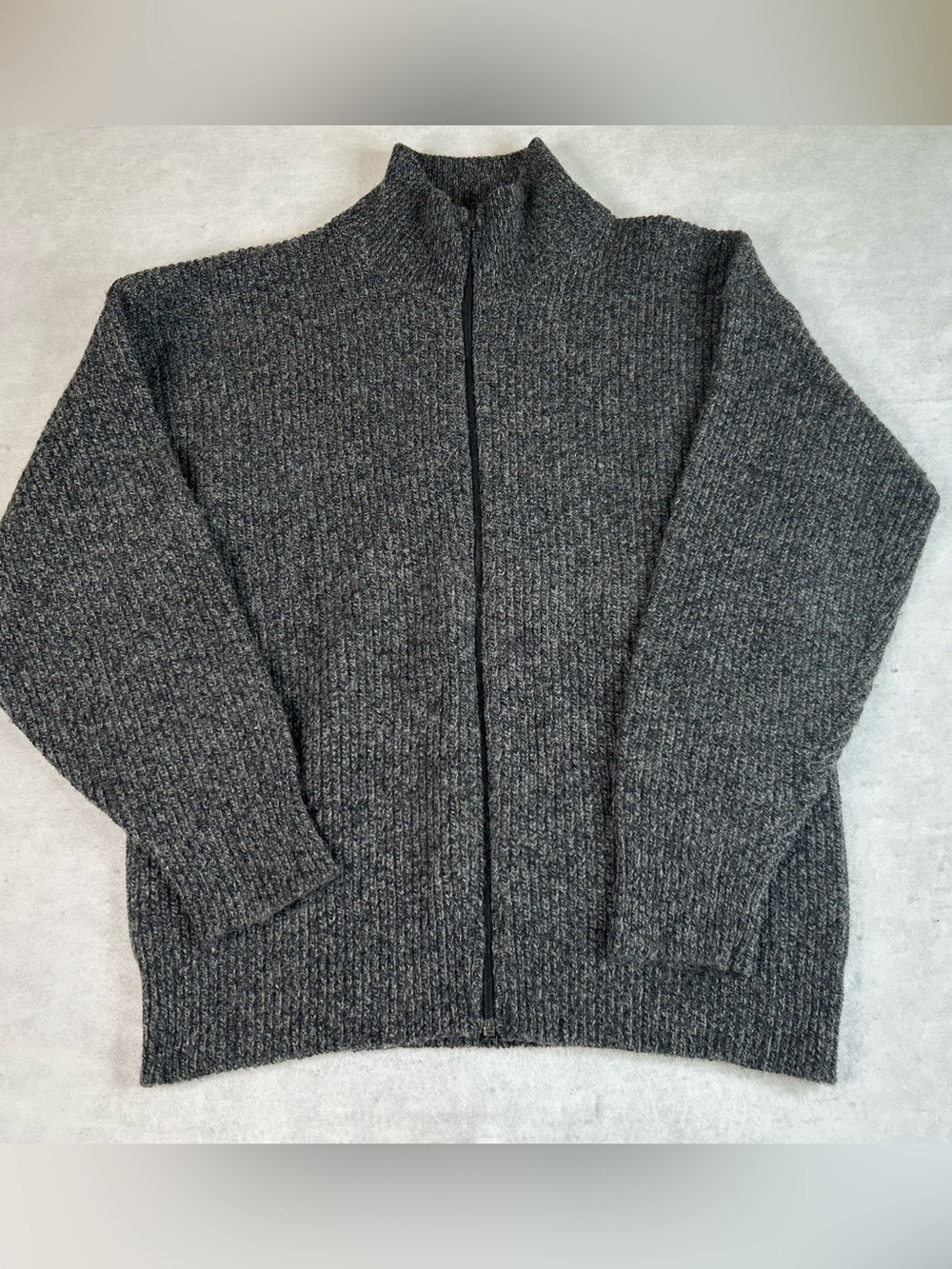 Amana Woolen Mills Men's XL Gray Wool Blend Full Zip Cardigan Tweed Knit USA